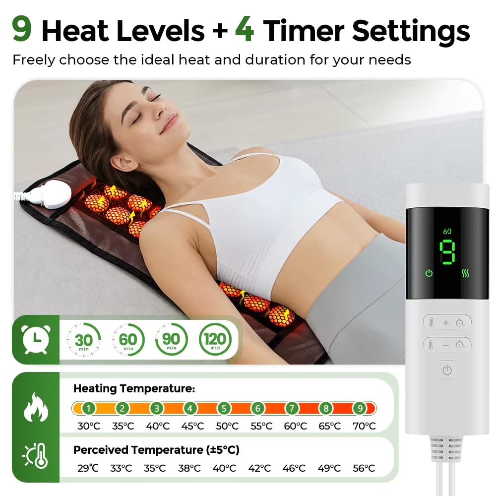 36PCS Podkładka Termiczna Na Podczerwień Daleko Jade Daleko Podczerwień | Elektryczna podkładka grzewcza 9 temperatur, 4 timery mata grzewcza ogrzewanie na podczerwień
