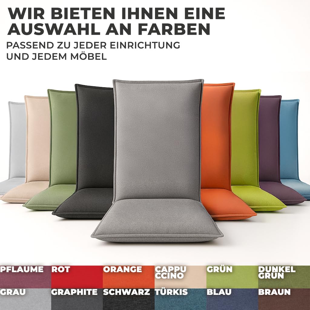 Hochlehner Auflagen 6er Set - 120x50cm – 8cm Dick - Premium-Material 200gsm, UV- & Wasserabweisend | Sitzauflagen - Sitzkissen Gartenstuhlauflagen - Gartenmöbel & Gartenstuhl | Graphit