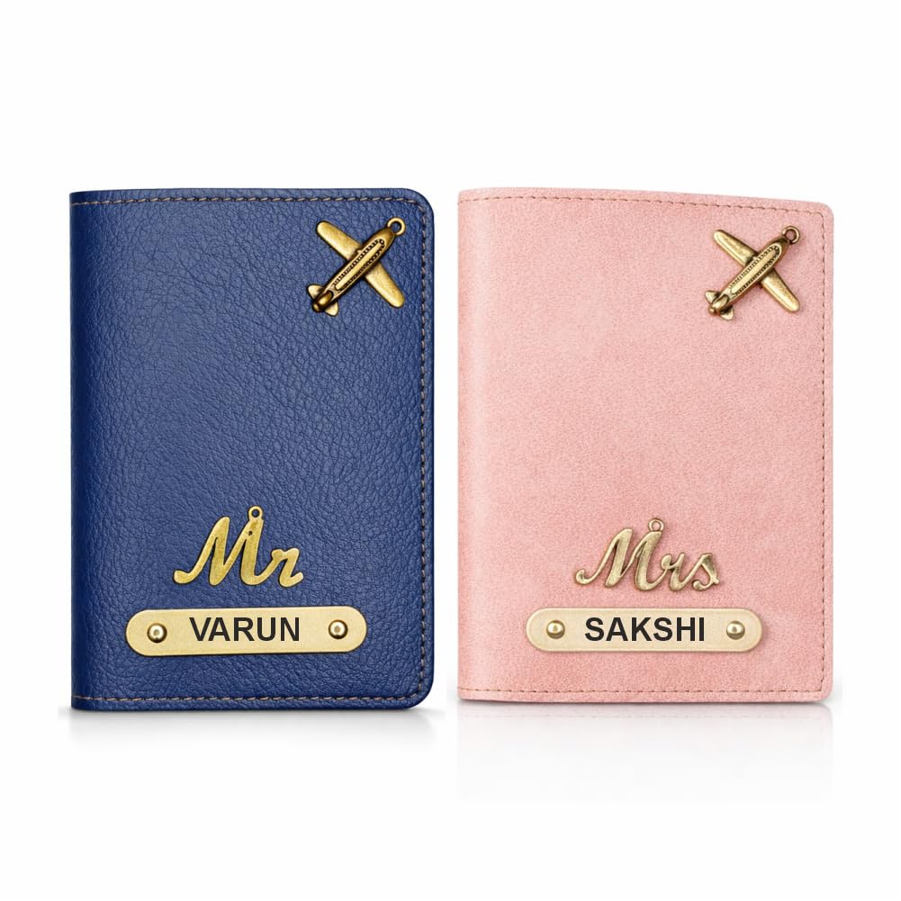 Customized Couple Passport Cover Gift Set 2 Pcs | Personalized Leather Passport Covers with Name & Charm| Anniversary, Valentine, Birthday and Travel Gift (Pink)-image-24