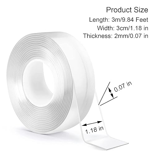 Miniatura 2 de Cinta nano de doble cara resistente, 3.3ft x 1.2in x 0.079in extraíble transparente fuerte adhesivo cinta de montaje para alfombras, fotos, pared