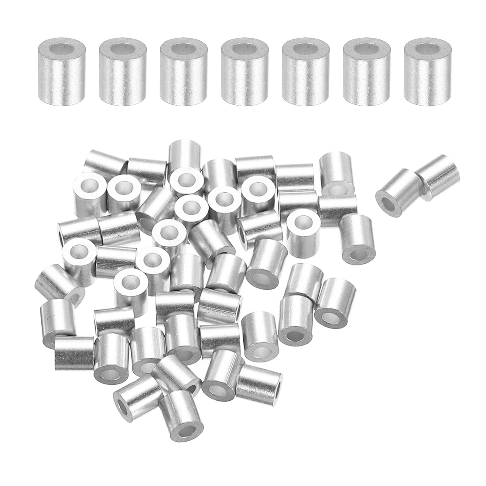 MECCANIXITY Aluminum Wire Rope Stop Sleeve 1/16"(2mm) Crimping Loop Sleeve Round Cable Ferrule for Wire Rope Cable Line, Pack of 100