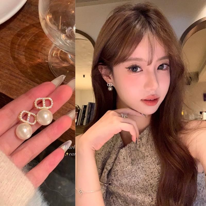 Elegant Rhinestone Pearl Drop Earrings, Silver Plated Spring Summer Fashion Jewelry, Flash Diamond Accents3