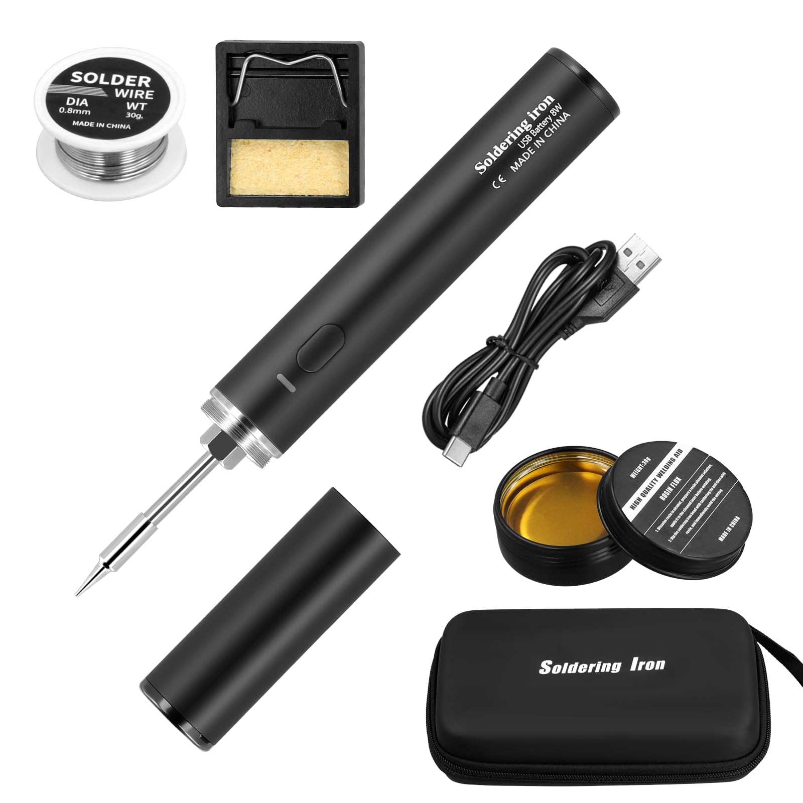Towwoo Soldador de Batería Recargable Portátil, Kit de Soldador Inalámbrico de 8 W con Puntas, Alambre y Fundente de Soldadura para Reparación de Electrónica, Temperatura Ajustable 330~450 ℃