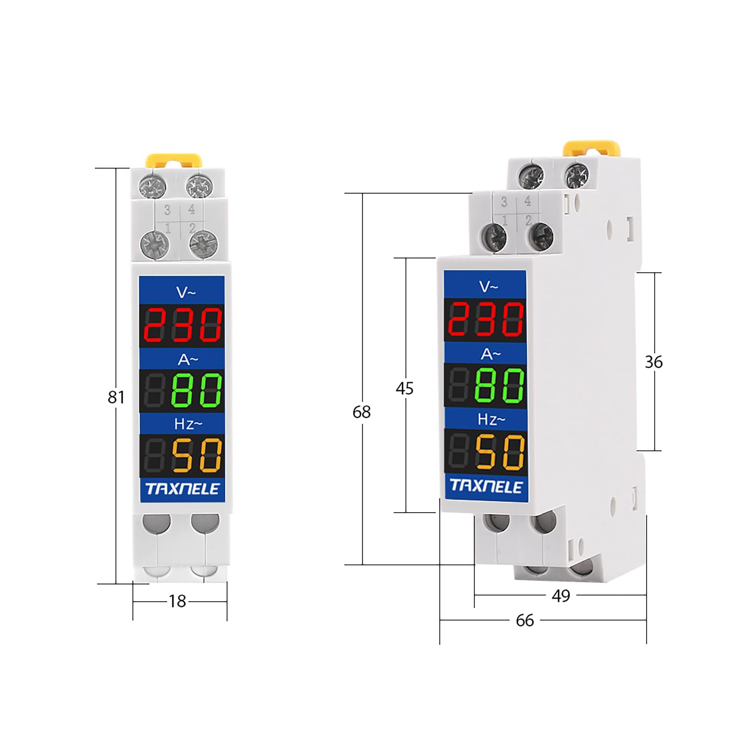 Multímetro digital modular con indicador LED, voltímetro y amperímetro para carril DIN, 18 mm, medidor de voltaje y corriente, HZ, AC 80-500 V, 110 V, 220 V, 380 V, 100 A, con CT (V+A)