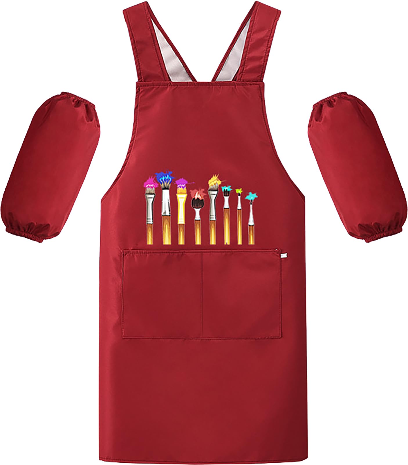 MESU Kids Art Smock Aprons Child Chef Apron for Art Painting Cooking Red M, M : Fit Height 90-120cm