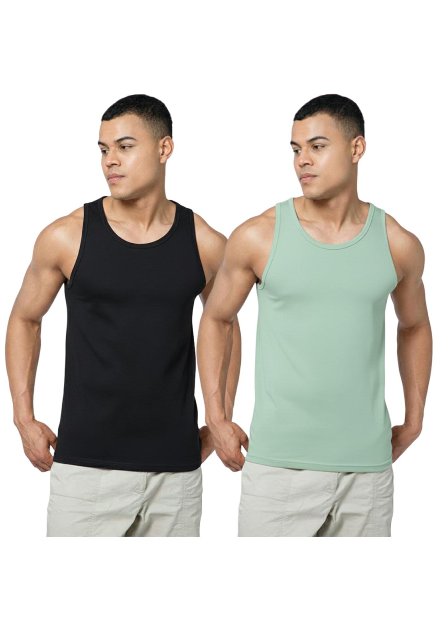 Cotton Mens Tank Top Casual Solid Round Neck Summer Vest Combo Beach Inner Undershirt Sandos Pack of 2-image-11