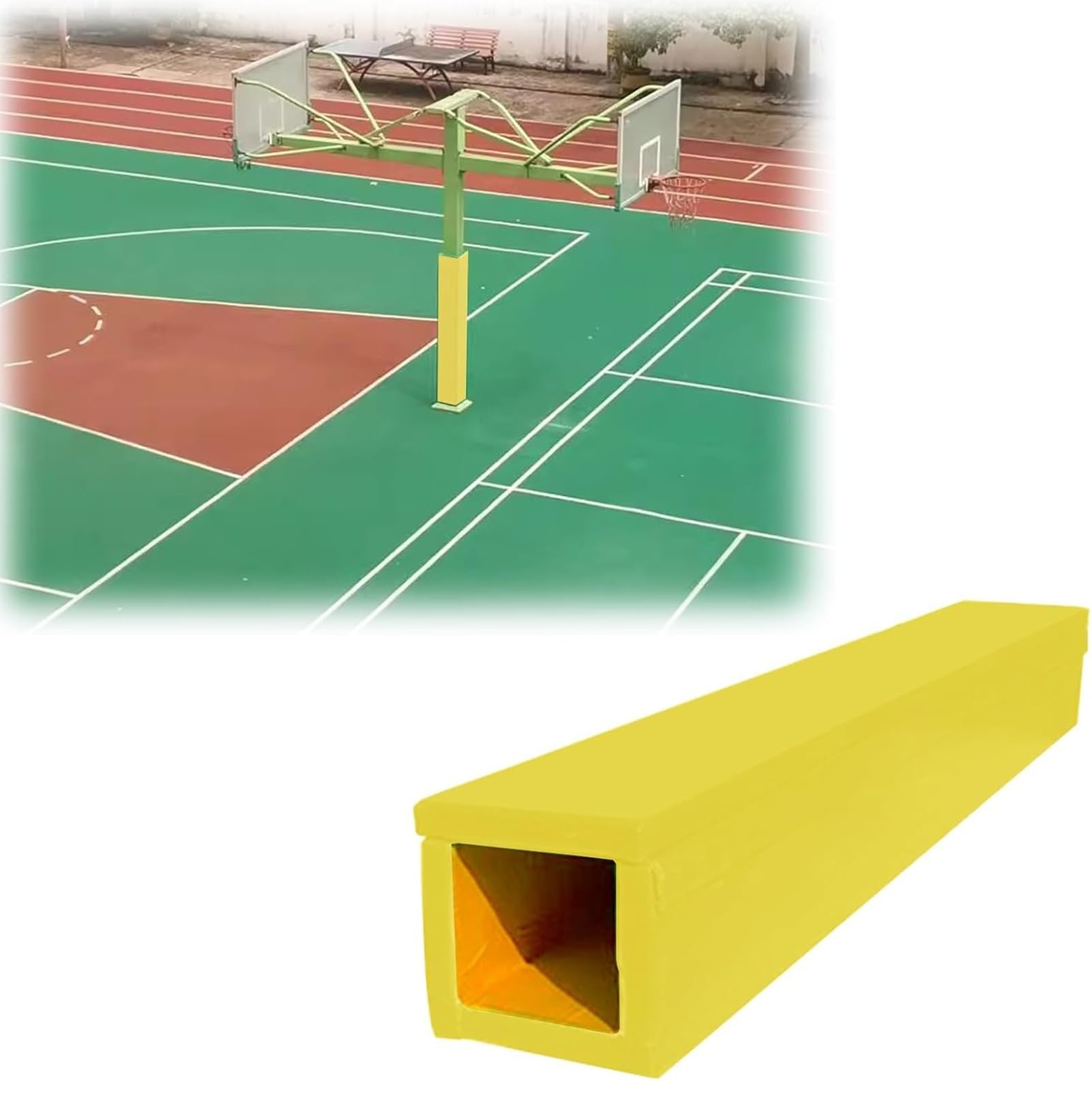 Cuscinetti per pali da basket da 17,8 x 17,8 cm, per cerchi da 0,9-1,8 m, coperture protettive esterne, imbottitura di sicurezza gialla per aree di gioco in cantina