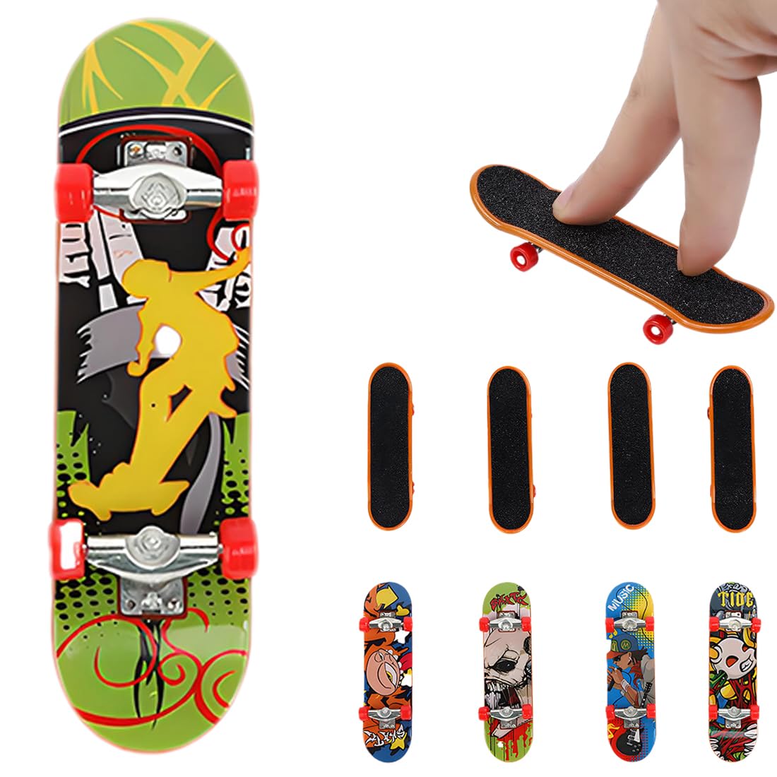 SJBAUTYO Finger Skateboards,5 Piezas Mini Finger Skate Profesionales Mini Diapasón Monopatines para Dedos Fingerboards Juguete Skatepark Regalo Creativo de Juegos Deportivos para Niños