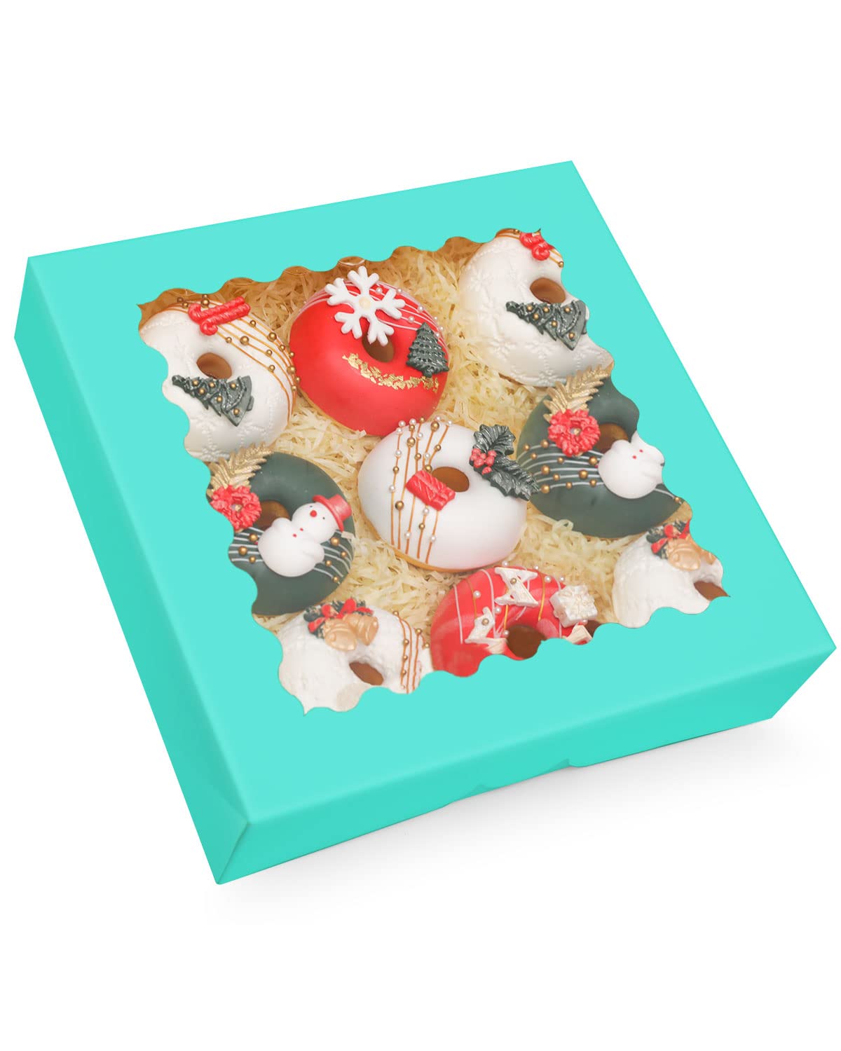 qiqee Mint Blue Pie Boxes with Window 10x10x2.5 inch 30Packs Cookie Donut Bakery Box for Donuts Candies and Biscuit