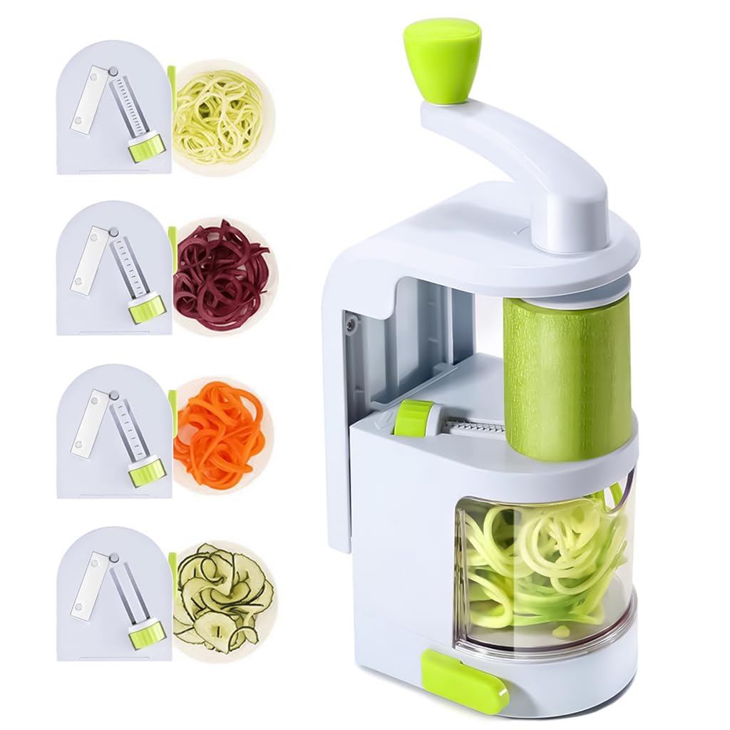 HASTHIP® 4-in-1 Rotating Vegetable Spiralizer with Adjustable Blades, Suction Cup Base, Easy Cleanup, Ideal for Zucchini, Carrots, Potatoes, Perfect for Healthy Meals, Salads, Stir-Fries