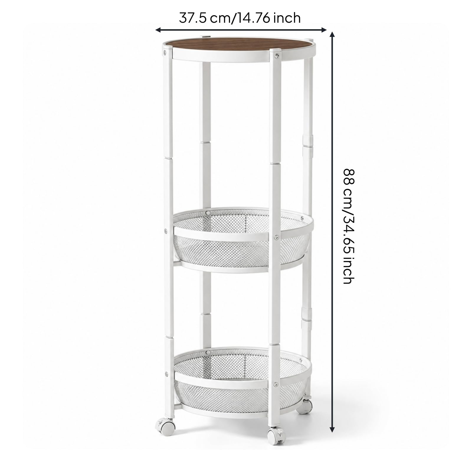 Rotating Side Stand Carrello Laterale Tavolino Mensola Supporto con Superficie in Legno E Struttura in Metallo Fluide Ripiani in Rete per Ordine E, color to 3