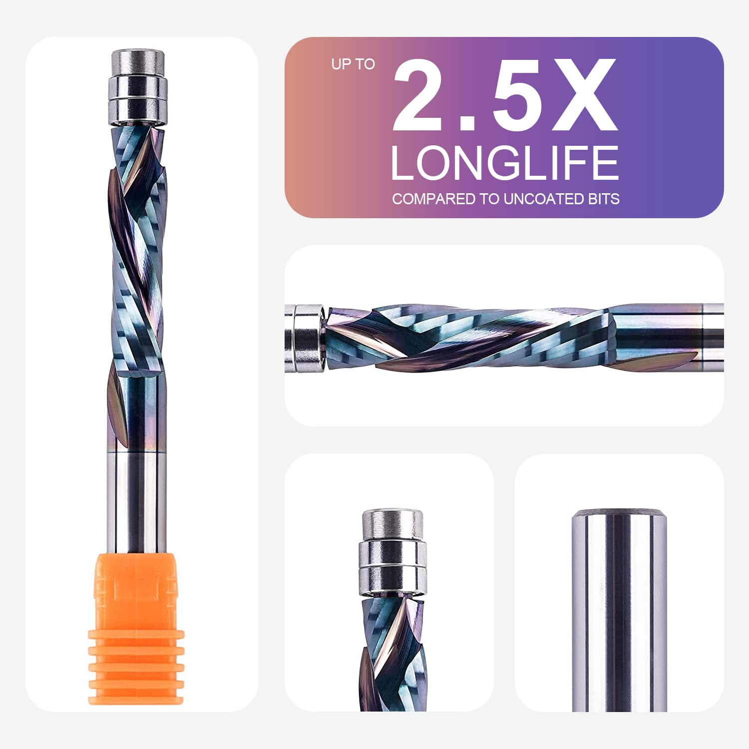 SpeTool Fraise à arracher de 8 mm à tige en spirale - Fraise extra longue pour fraiseuse supérieure et basse, compression de 32 mm, longueur de coupe SPE-X - Revêtement VHM double roulement à billes
