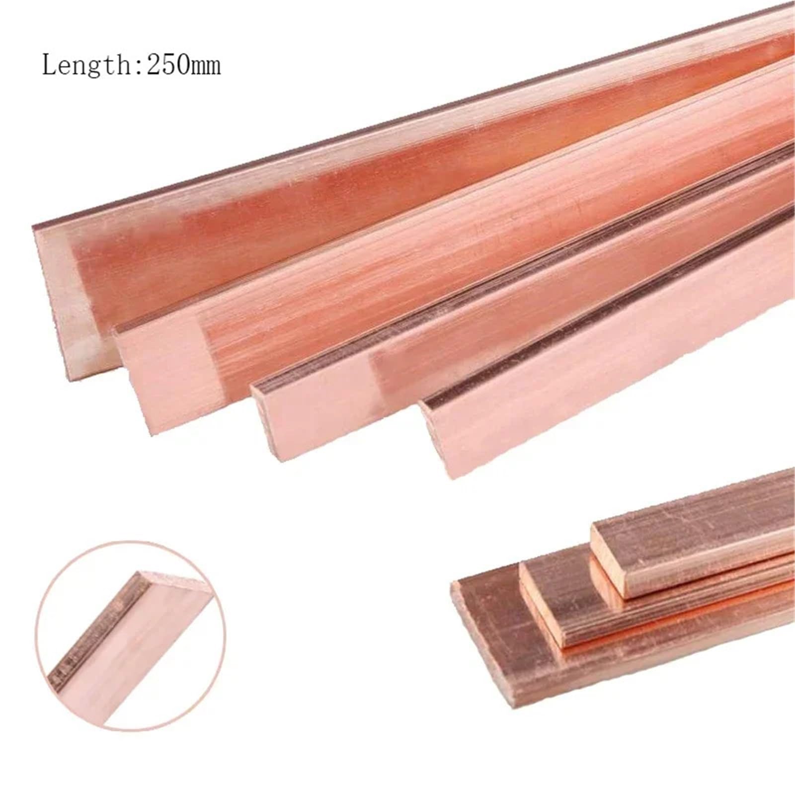 2 piezas de cobre rojo puro, placa metal plana, barra, longitud 100/250 mm, colectora, espesor 1/1,5/2/3/4/5/6/8 Adecuado para joyería y manualidades(5x15x250mm)