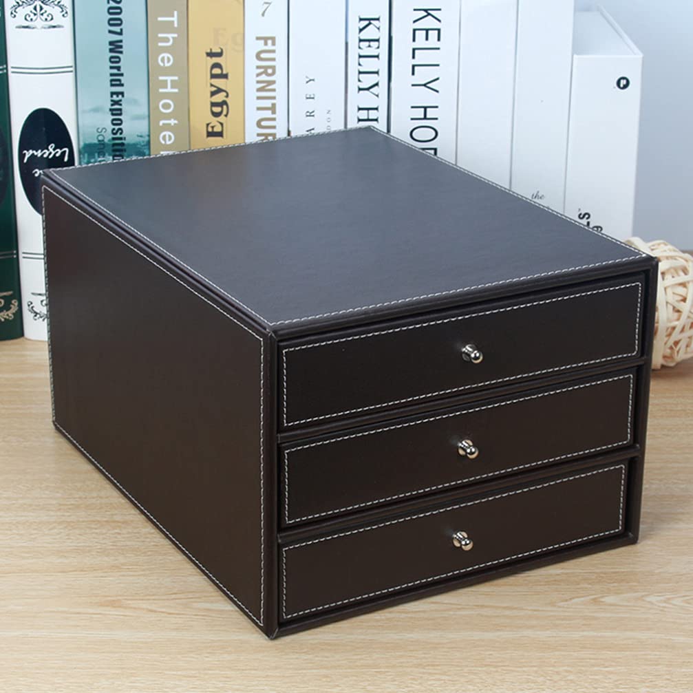 Cabilock 1pièce Boîte De Rangement Cuir Pu Pour Bureau Organisateur De Documents à Couches Étagère De Stockage Élégante Noir Idéale Pour Dossiers Et Accessoires De Bureau