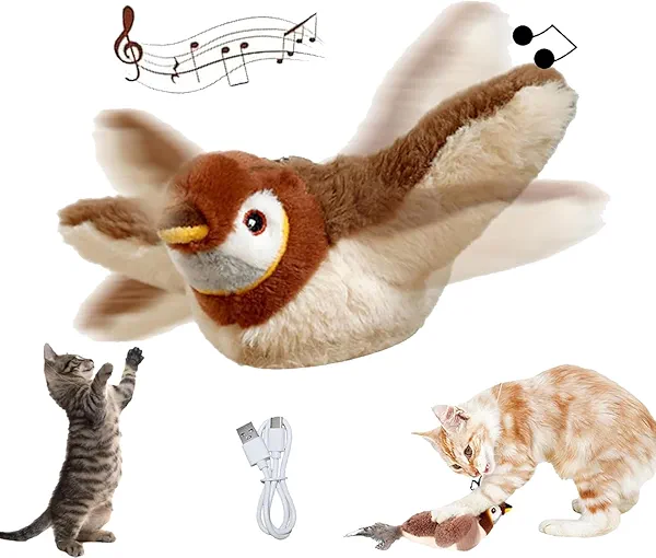 Cat Toys, Catnip Toys for Cats, Flapping Bird Cat Toy, Bird Cat Toy Interactive Cat Toy for Kitten or Small Dogs, Chirping, Rechargeable,Touch Activated