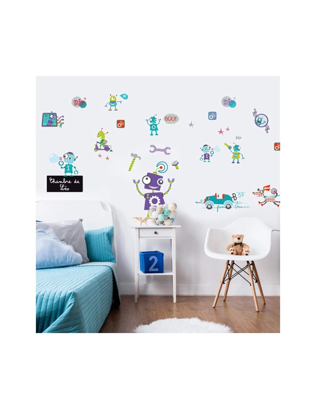 Kit stickers enfant robots autocollants muraux pour chambre garçon