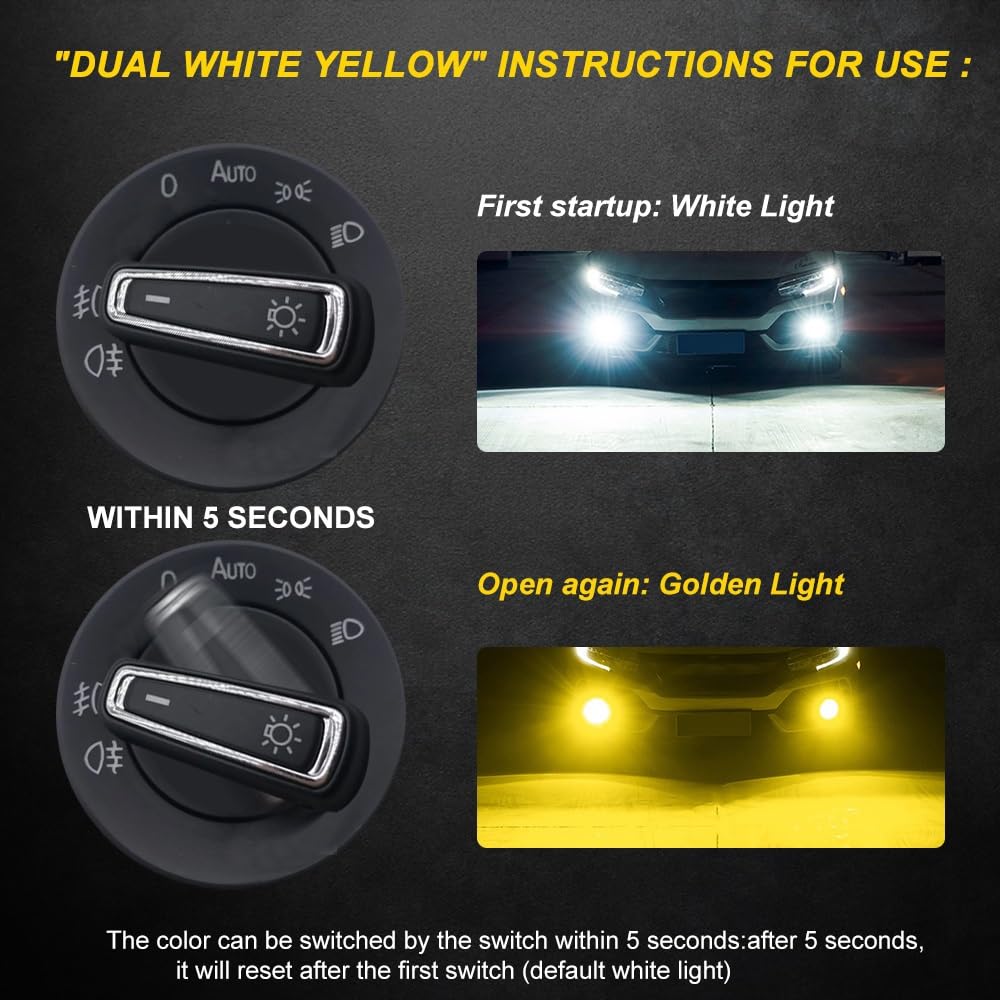 2 szt. biały żółty przełącznik światła dwukolorowe H8 H11 LED 9006 HB4 9145 H10 CANBUS LED światło przeciwmgielne DRL lampa do jazdy 12000LM (kolor: 6500K biały, rozmiar: H8 H9 H11 H16(JP)