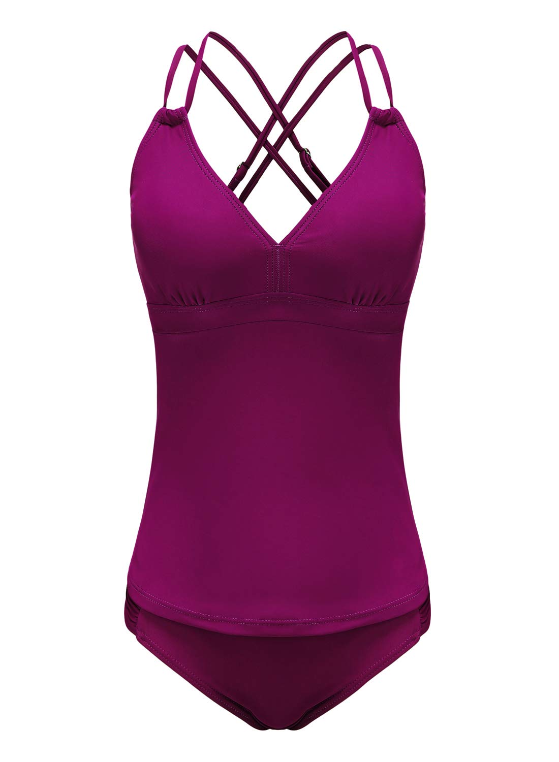Women's Tankini Sets Two Piece Swimming Costume with Criss Cross Back Tankini Top and Bikini Bottom