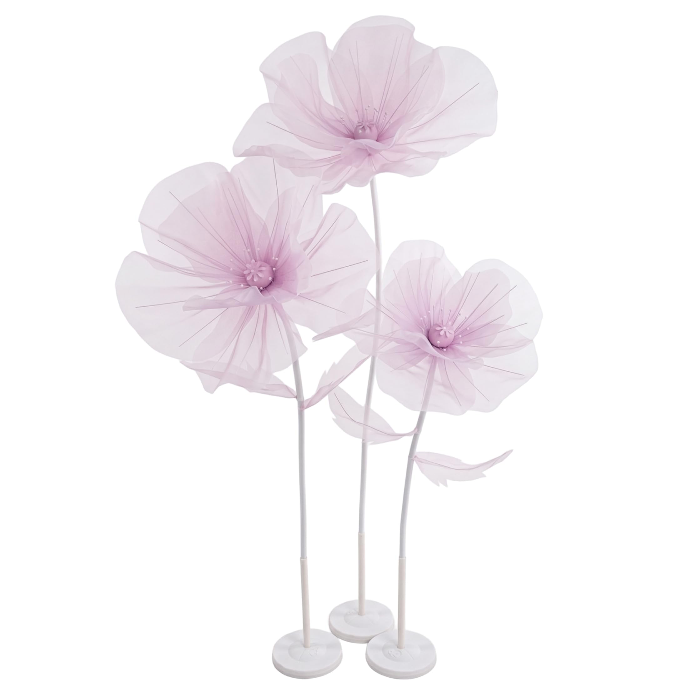 Tapallmy 3PCS Large Flowers Giant Standing Flowers Organza Wedding Decor for Indoor Outdoor (Includes Pole & Base) Purple