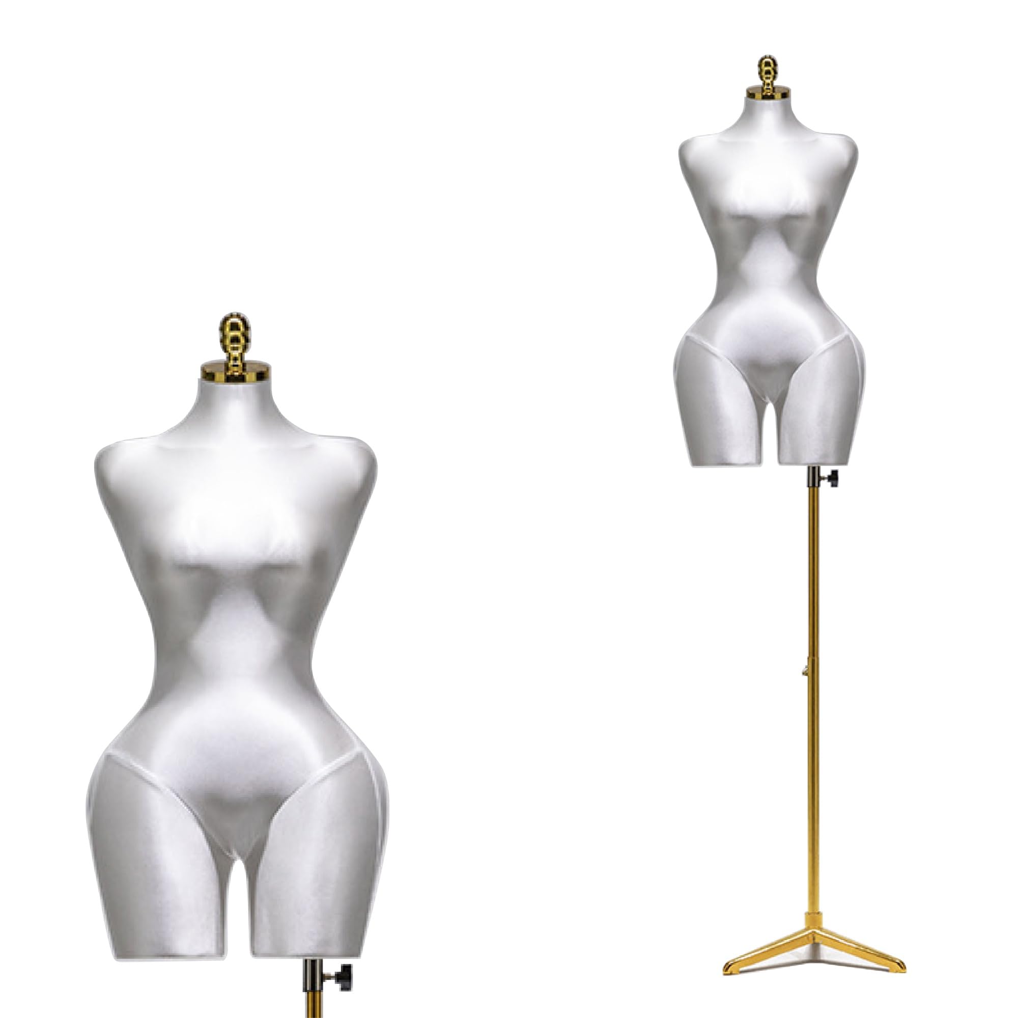 Jxjarnet Hourglass Female Mannequin Torso, Curvy BBL Dress Form with Prominent Hips for Swimwear and Lingerie Display(White,Gold Tripod)