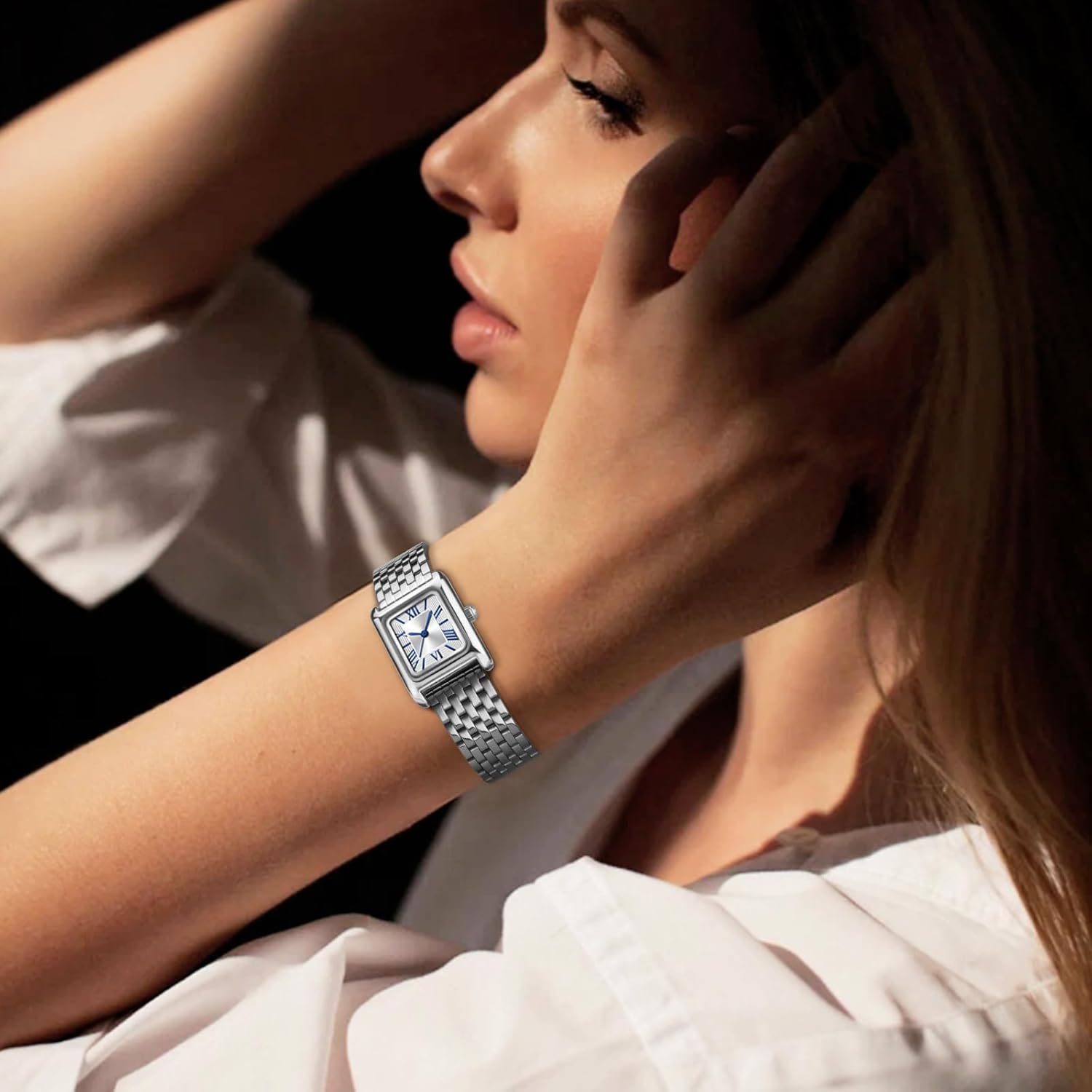 Asan Ge Watches for Women Vintage Bracelet Roman Dial Japanese Movement Rectangular Case Watch 3ATM Waterproof Self-Adjust Watch Size Without Tools - Image 7