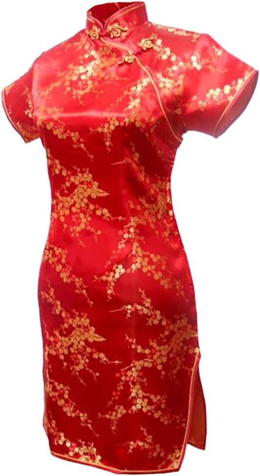 Women's Sexy Red Floral Mini Chinese Evening Dress Cheongsam