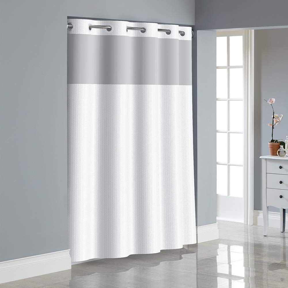 Hookless Fabric 3-in-1 Shower Curtain Set with PEVA It’s A Snap! Snap-in Liner and Window, 71x74 in., Bright White, 6-Pack