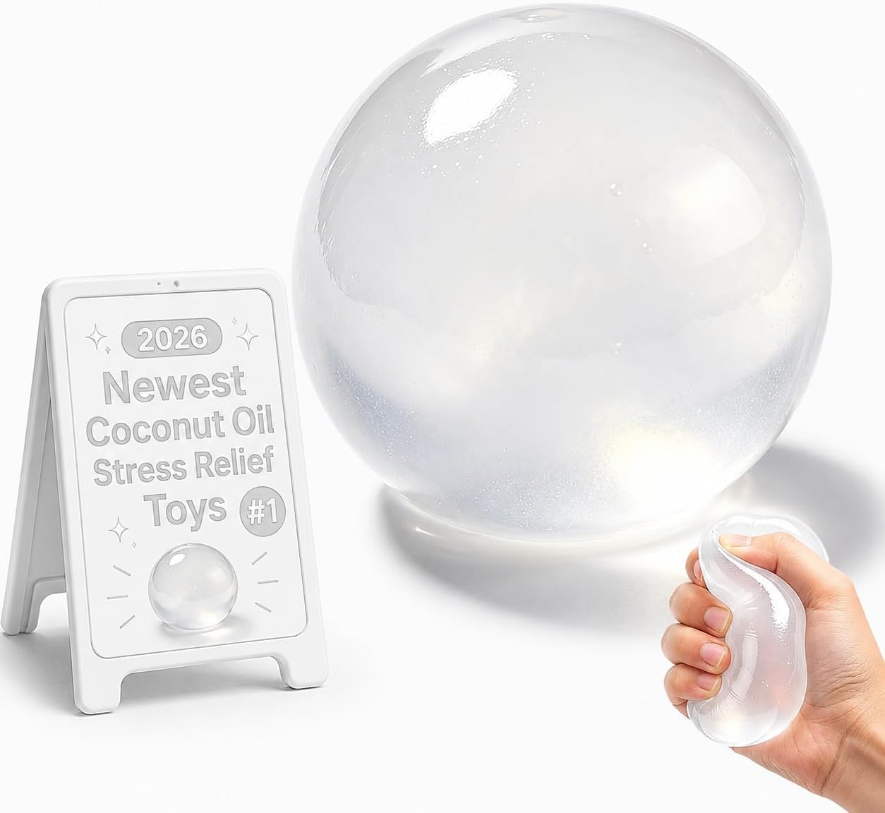 Coconut Oil Squishy, Coconut Oil Stress Ball Stress Relief, No-Rebound Moldable Fidget Sensory Squeeze, Soft Squishy Stress Relief Desk Birthday Gift for Adults (A-white)