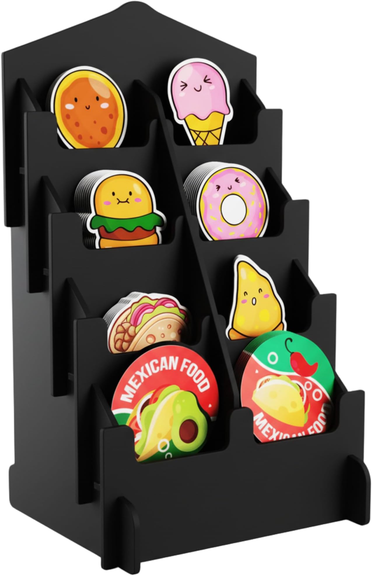 HOTCAN Sticker Display Stand with Curved Pockets for Big 4'' Stickers | Brochure Holder with Customizable Space | Display Stands for Vendor Events | Ideal for Small Business Vendors (Black, Small)