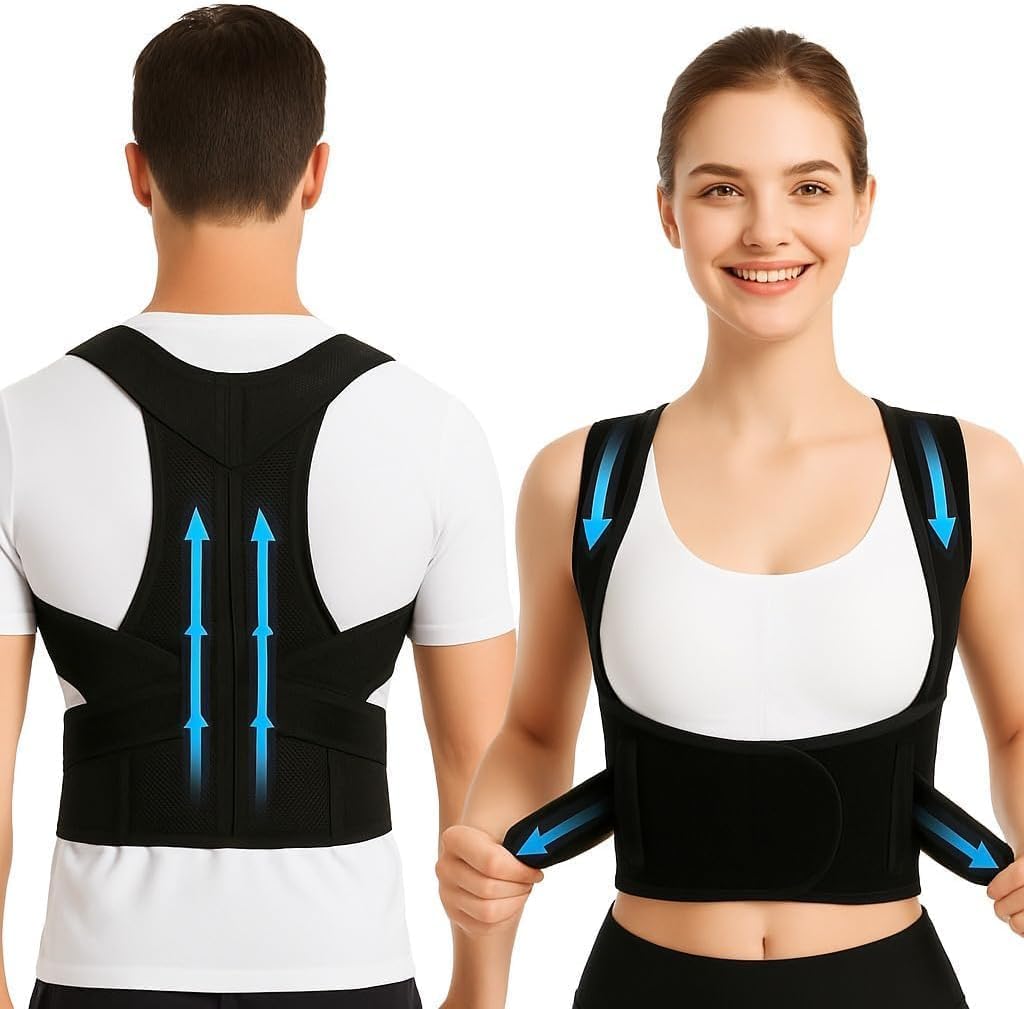 ERCE BİLİŞİM Posture Corrector for Women and Men: Back Brace Support - Shoulders Straightener Relieve upper Back Pain (Black, Medium)