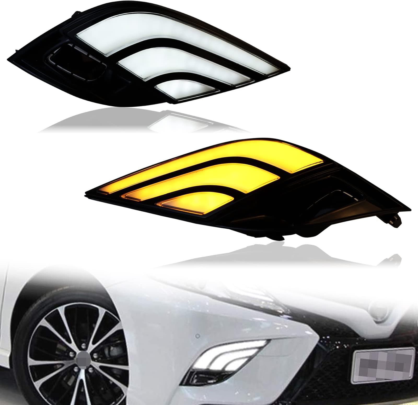 PGTOPONE Switchback White/Amber LED Front Fog Daytime Running Lamp w/Dynamic Flash LED Turn Signal light Feature For 2018-2020 Toyota Camry SE XSE TRD Accessories