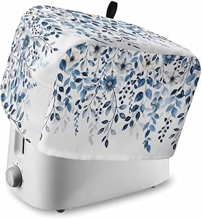 Blue Eucalyptus Leaves Toaster Cover 4 Slice, Kitchen Appliance Covers with Pocket & Loop, Fall Botanical Autumn Floral Polyester Bread Machine Covers Dust & Fingerprint Protection