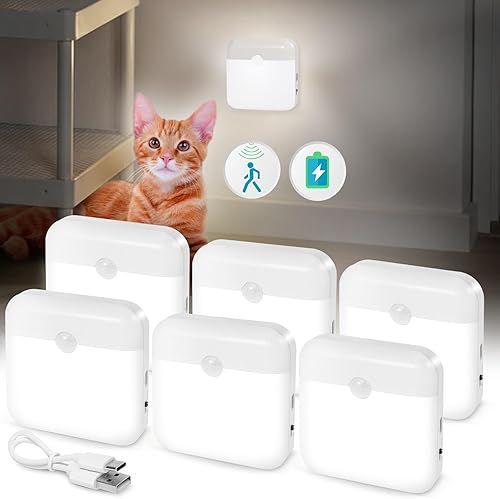 Luz nocturna con batería recargable USB para interiores, con sensor de movimiento adhesivo, sin necesidad de enchufar a la pared, mini luces de