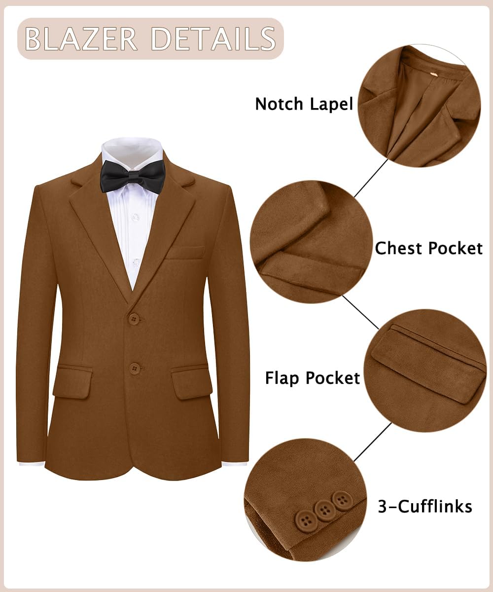 Boys Suede Blazer Kids Sports Coats Casual 2 Buttons Boys Suits Jackets Slim Fit Vintage Blazer for Kids