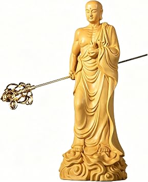 Wooden Sculpture, Standing Bodhisattva Ksitigarbha Statue, High Quality Natural Boxwood Carving Height 7.9 x Width 3.0 inches 20 cm x Width 3.0 inches 7.5 cm Bodhisattva Jizo, Buddhist Altar,