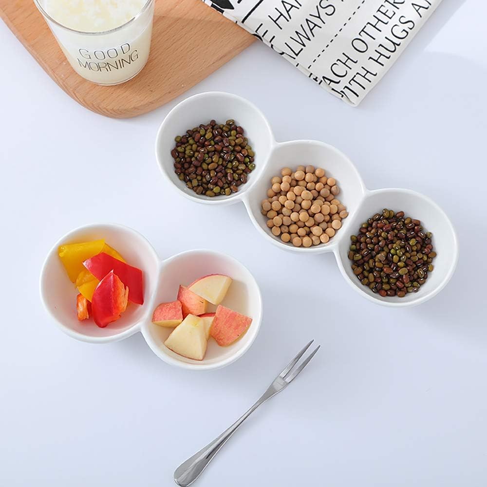 Yesland 3-Compartment Porcelain Appetizer Serving Tray - Set of 4 - White 10 Oz Triplet Bowl, Bowl Set, Perfect for Snacks & Dips : Home & Kitchen