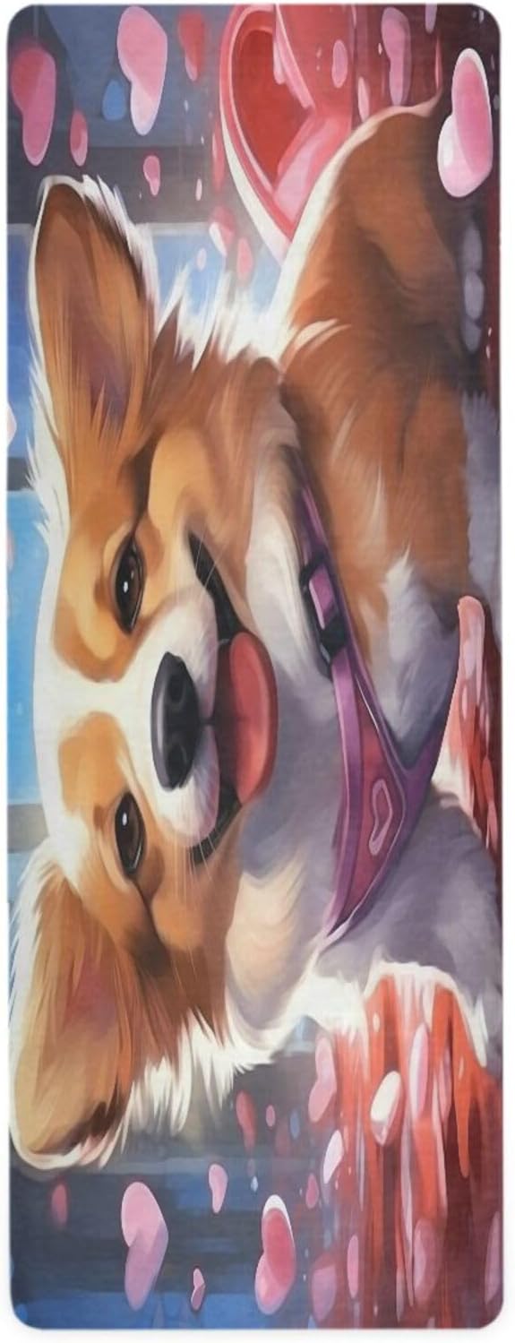 YETTASBIN Cute Corgi Dog Yoga Mat for Women Men, Non Slip Exercise Mat Portable Travel Workout Mat with Storage Bag for Home Yoga, Pilates, Fitness 71x 26 Inch