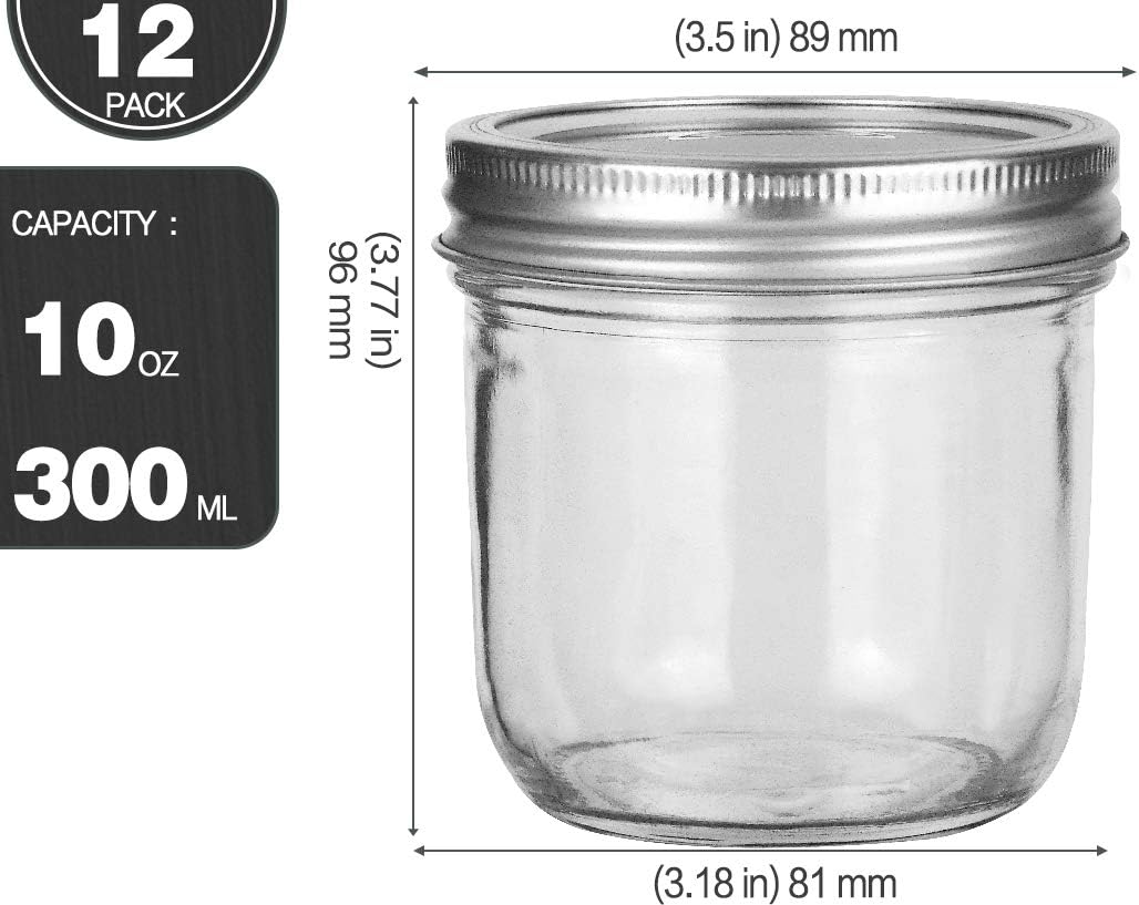 KAMOTA 10oz Wide Mouth Mason Jars, 12 Pack with Lids & Bands image 2