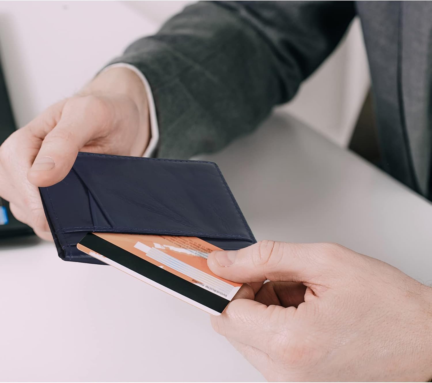 Unaone Slim Minimalist Wallet - Premium Leather RFID Blocking Front Pocket Wallets with 8 Card Slots and 2 ID Window, Dark Blue - Image 7