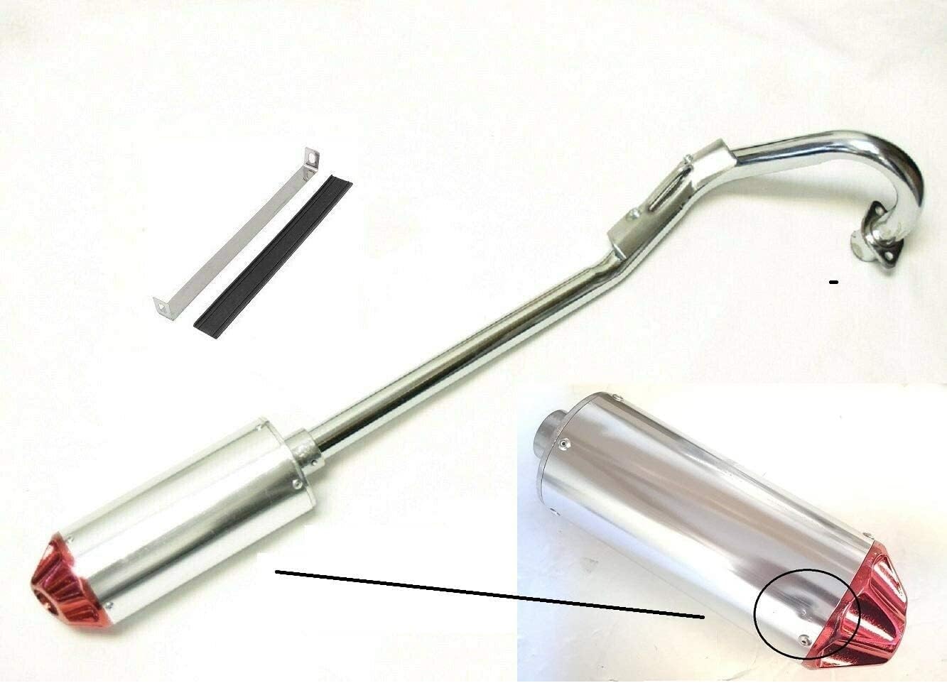 BLEMISHED NEW Replacement RED Tip Exhaust Pipe Muffler Set Dirt Bikes Compatible with Honda CRF50 XR50 SDG SSR Taotao 110cc 125cc and their Clones BLEMISHED Silencer
