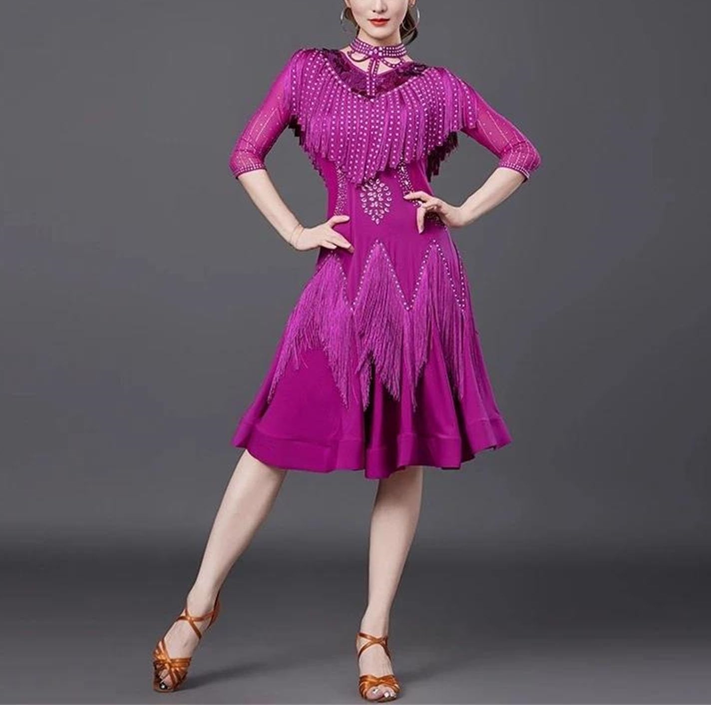 Women Latin Dance Performance Dress Winter Senior Tassel Outfit Adult Competition Stage Dance Wear