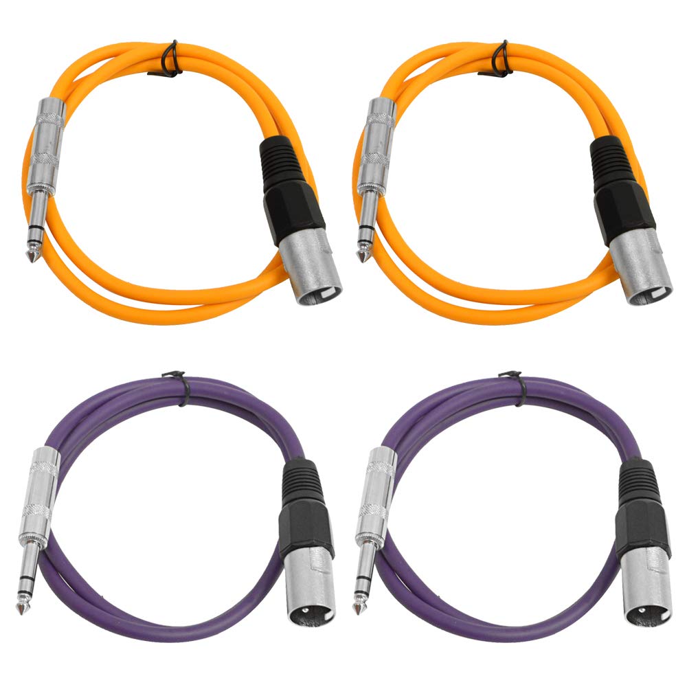 Seismic Audio - SATRXL-M2-4 Pack of 2 Foot 1/4 Inch TRS to XLR Male Patch Cables - Balanced - 2 Foot Patch Cord - Orange and Orange