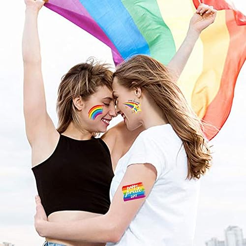 Miniatura 6 de HOWAF Gay Pride Tattoos LGBT Rainbow - Adhesivo temporal de tatuajes, 48 diseños, 96 unidades, calcomanías de tatuajes de corazón de arco iris,