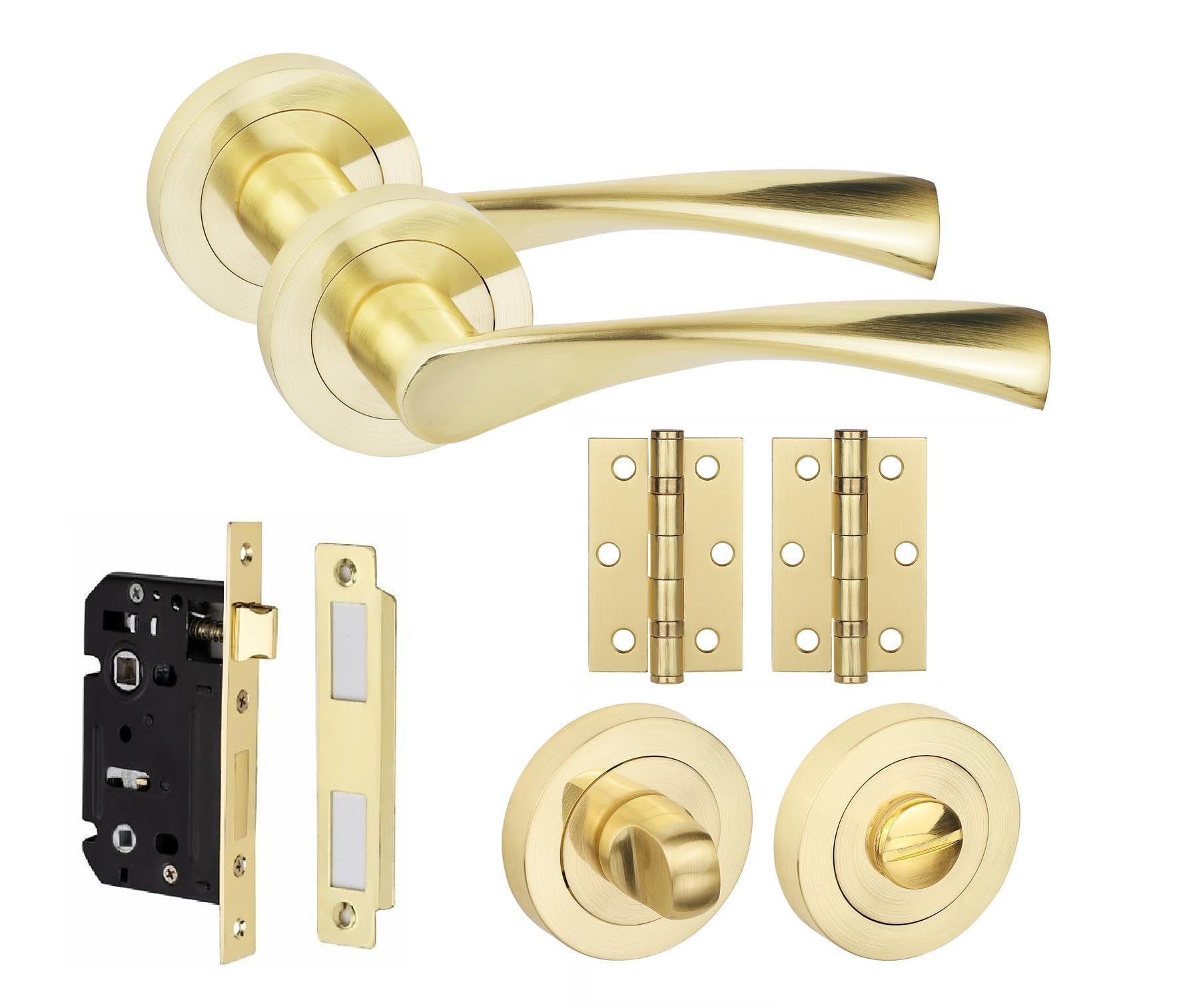 Golden Grace Astrid Design Bathroom Door Handle Set Thumbturn and Mortise Lock Satin Brass