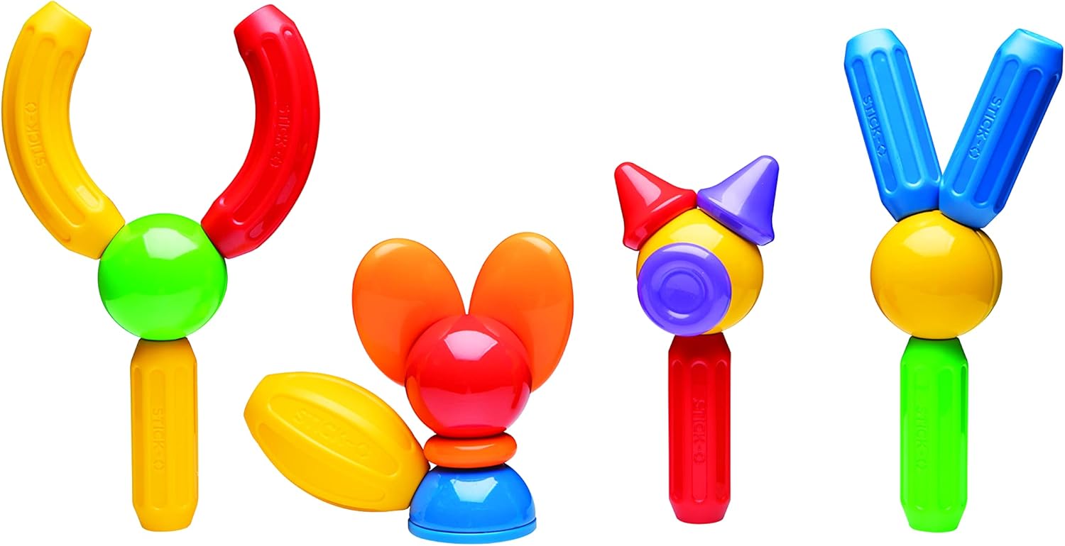 STICK O Basic 30 Piece Magnetic Building Set, Rainbow Colors, Educational STEM Construction Toy Ages 18M+