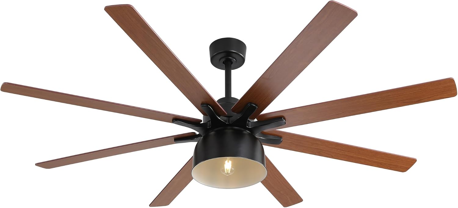 66 Inch Ceiling Fan with 6 Speed Wind 8 Dual Colors Blades Remote Control Reversible DC Motor with Light