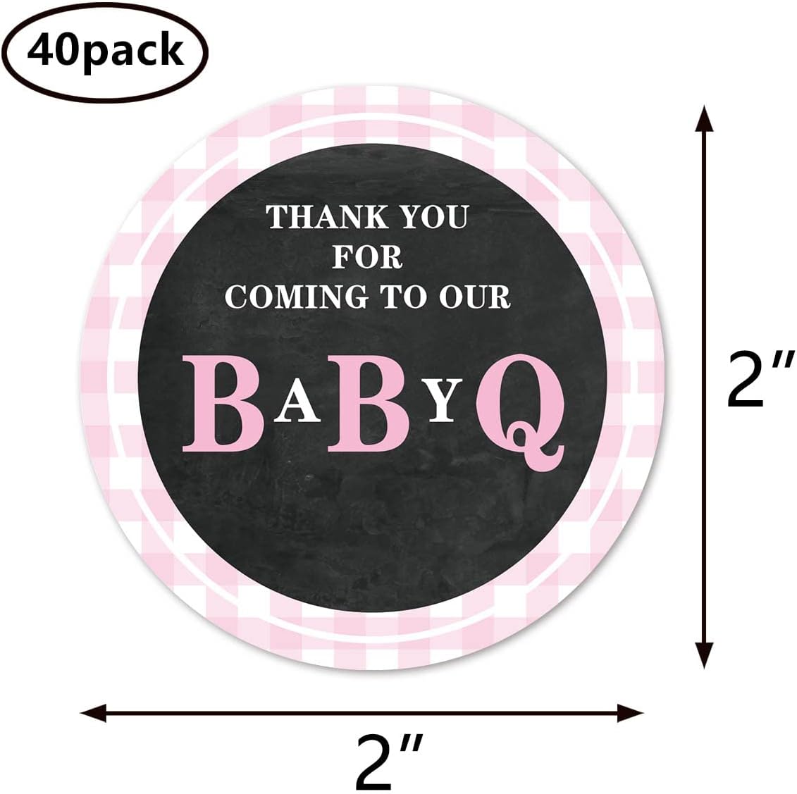 BBQ Pink Baby Q Thank You Stickers, 2 Inch Girl Baby Shower Party Favor Stickers Labels 40-Pack