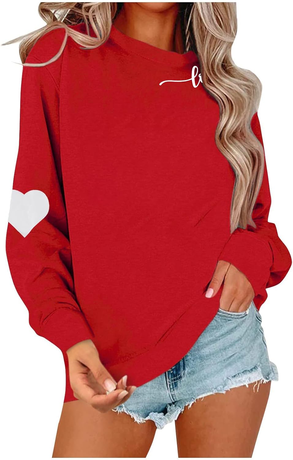 Valentine Sweatshirt for Womens Heart Love Valentines Long Sleeve Shirts Casual Round Neck Pullover Top - Image 4
