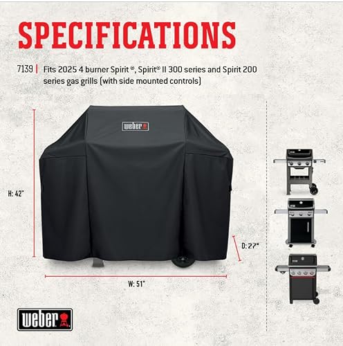 Weber Spirit and Spirit II 300 Series Premium pokrowiec na grilla, wytrzymały i wodoodporny, pasuje do szerokości grilla do 127 cm