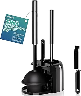 3 in 1 Toilet Brush and Plunger Set with Crevice Cleaning Brush, Toilet Plunger and Brush Set with Extra Long Handle, Plungers for Bathroom Accessories, Toilet Plunger Abrasive Spiral Brushes, Black